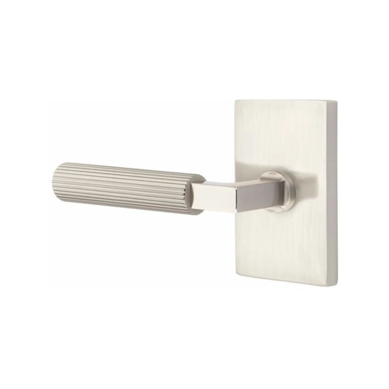 Emtek Select L-Square Straight Knurled Lever with Modern Rectangular Rosette in Satin Nickel finish