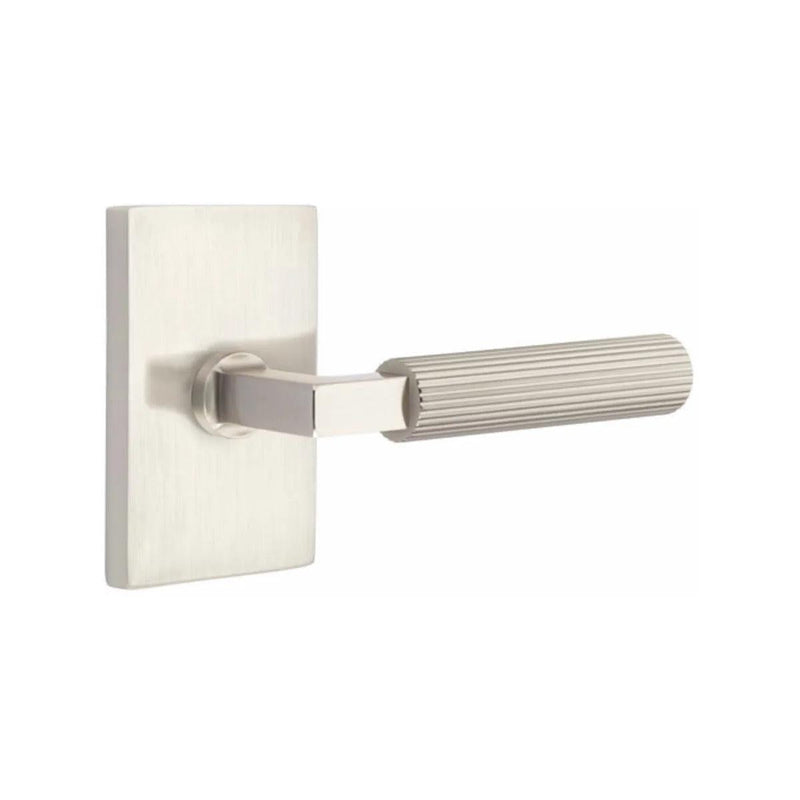 Emtek Select L-Square Straight Knurled Lever with Modern Rectangular Rosette in Satin Nickel finish