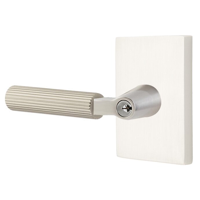 Emtek Select L-Square Straight Knurled Lever with Modern Rectangular Rosette in Satin Nickel finish