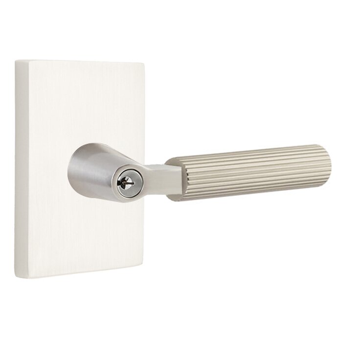 Emtek Select L-Square Straight Knurled Lever with Modern Rectangular Rosette in Satin Nickel finish