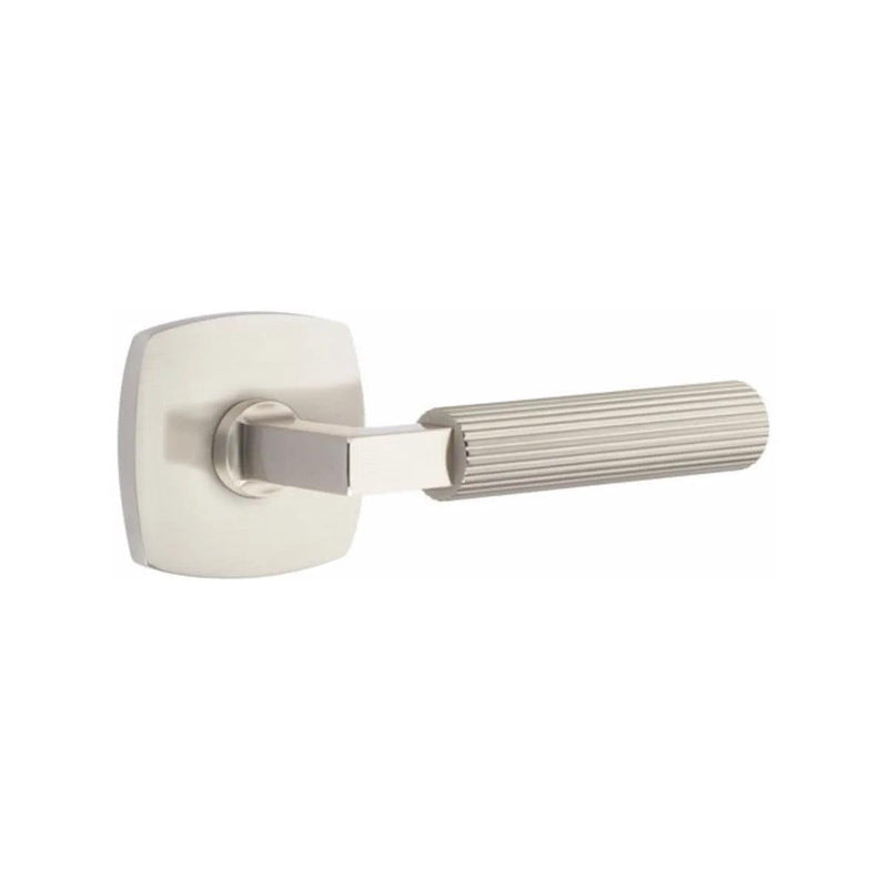 Emtek Select L-Square Straight Knurled Lever with Urban Modern Rosette in Satin Nickel finish