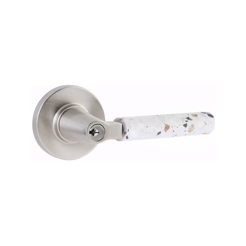 Emtek Select L-Square Terrazzo Lever with Disk Rosette in Satin Nickel finish