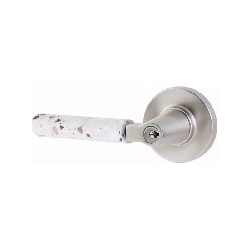 Emtek Select L-Square Terrazzo Lever with Disk Rosette in Satin Nickel finish