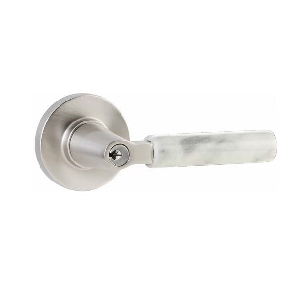 Emtek Select L-Square White Marble Lever with Disk Rosette in Satin Nickel finish