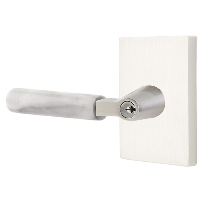 Emtek Select L-Square White Marble Lever with Modern Rectangular Rosette in Satin Nickel finish