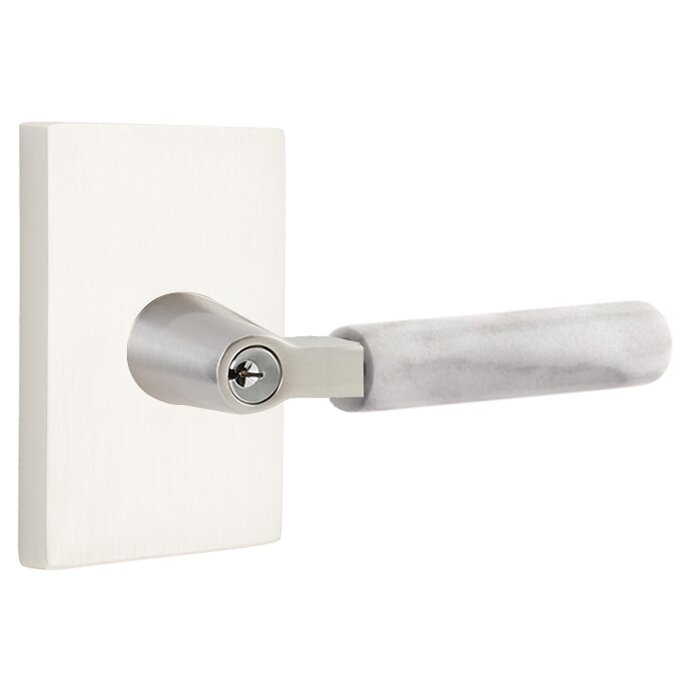 Emtek Select L-Square White Marble Lever with Modern Rectangular Rosette in Satin Nickel finish