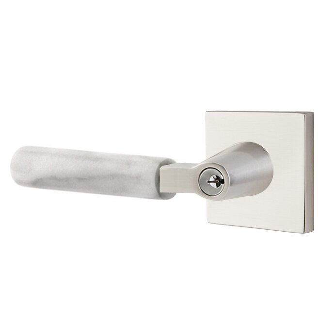 Emtek Select L-Square White Marble Lever with Square Rosette in Satin Nickel finish