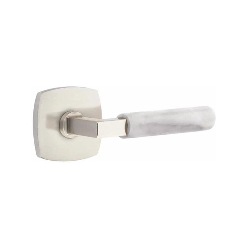 Emtek Select L-Square White Marble Lever with Urban Modern Rosette in Satin Nickel finish