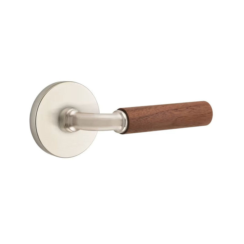 Emtek Select R-Bar Dark Walnut Lever with Disk Rosette in Satin Nickel finish