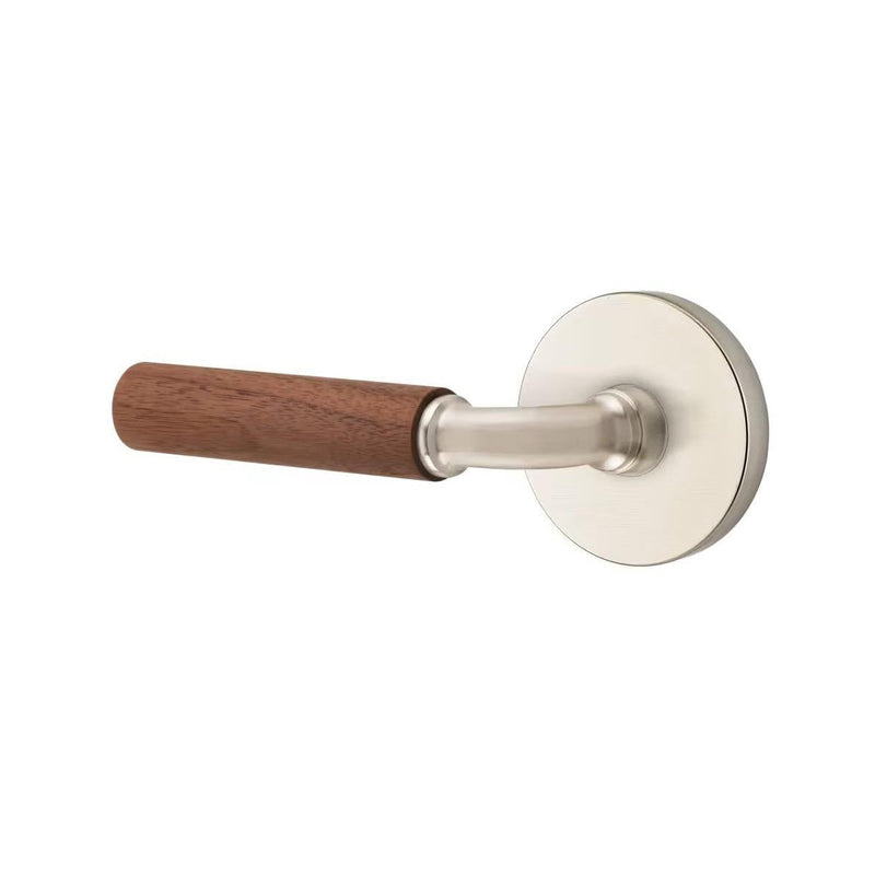 Emtek Select R-Bar Dark Walnut Lever with Disk Rosette in Satin Nickel finish