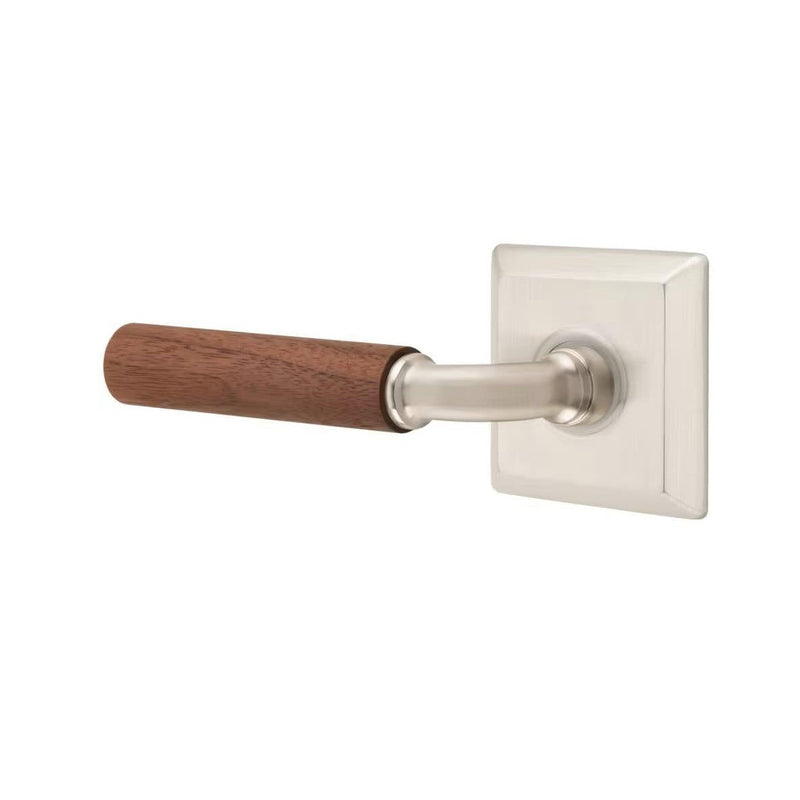 Emtek Select R-Bar Dark Walnut Lever with Quincy Rosette in Satin Nickel finish