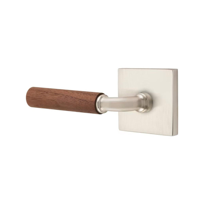 Emtek Select R-Bar Dark Walnut Lever with Square Rosette in Satin Nickel finish