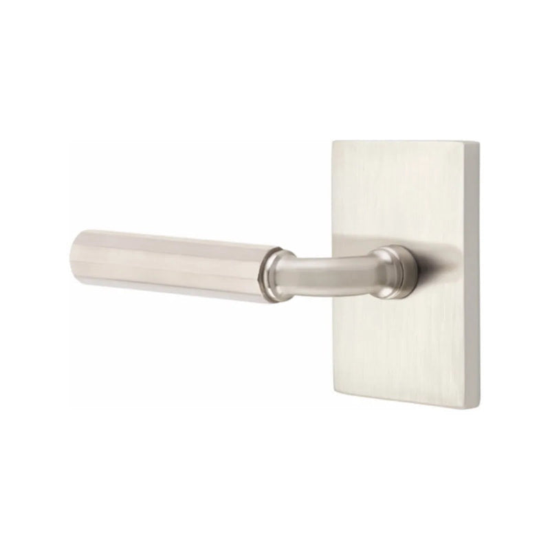 Emtek Select R-Bar Faceted Lever with Modern Rectangular Rosette in Satin Nickel finish