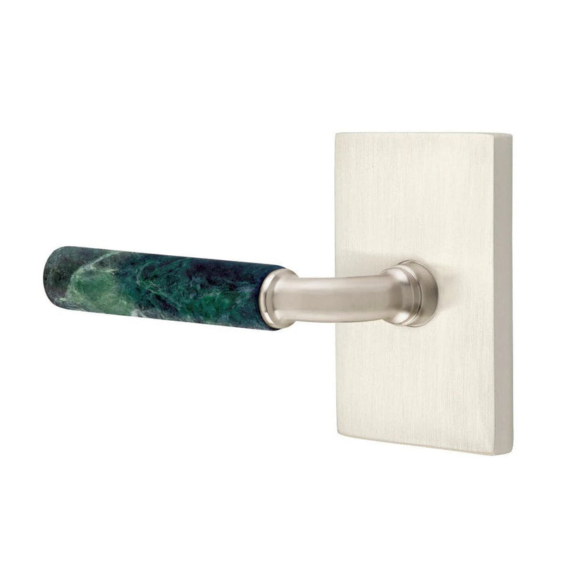 Emtek Select R-Bar Green Marble Lever with Modern Rectangular Rosette in Satin Nickel finish