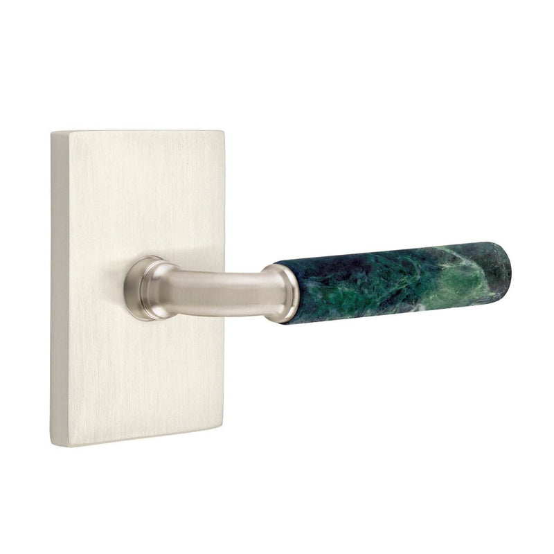 Emtek Select R-Bar Green Marble Lever with Modern Rectangular Rosette in Satin Nickel finish