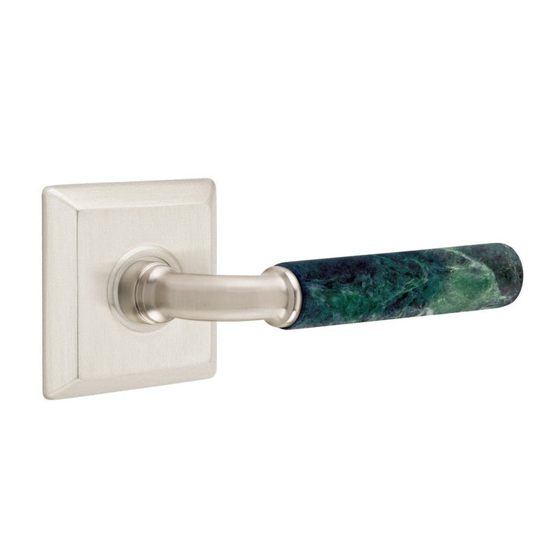 Emtek Select R-Bar Green Marble Lever with Quincy Rosette in Satin Nickel finish