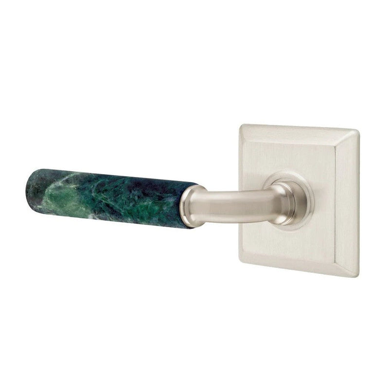 Emtek Select R-Bar Green Marble Lever with Quincy Rosette in Satin Nickel finish