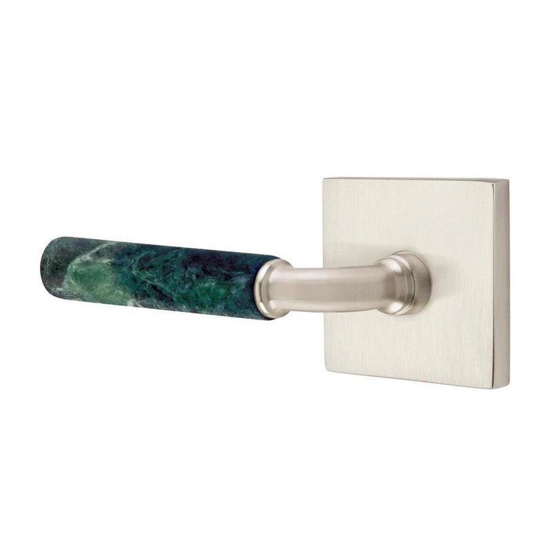 Emtek Select R-Bar Green Marble Lever with Square Rosette in Satin Nickel finish