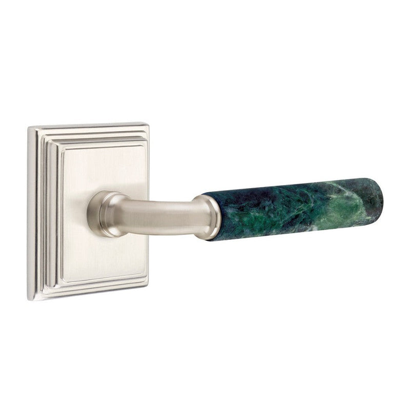 Emtek Select R-Bar Green Marble Lever with Wilshire Rosette in Satin Nickel finish