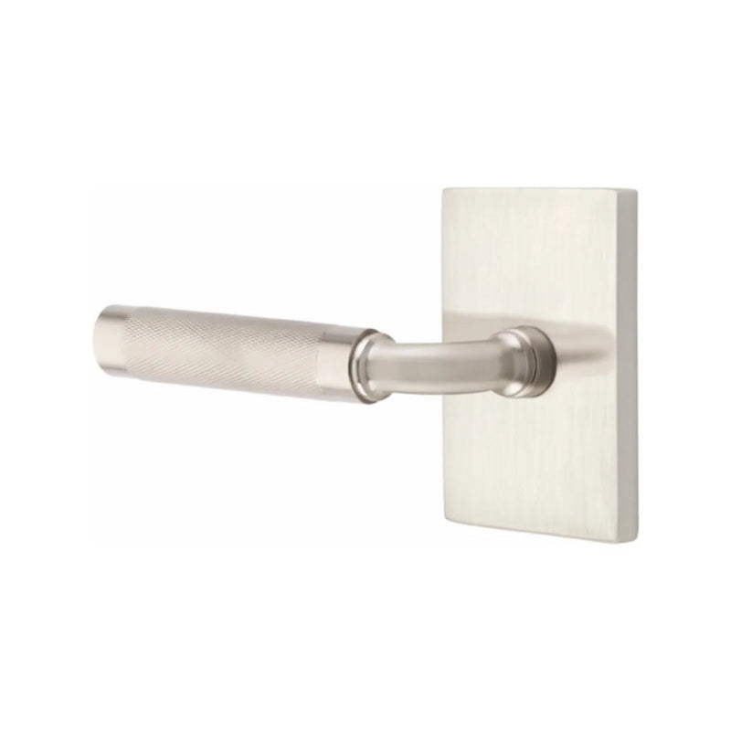 Emtek Select R-Bar Knurled Lever with Modern Rectangular Rosette in Satin Nickel finish