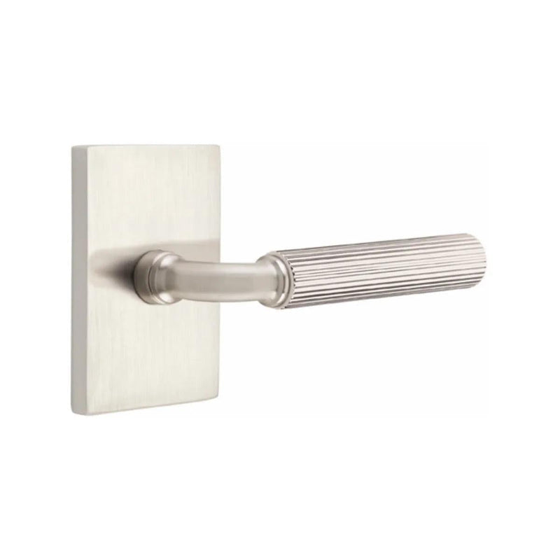 Emtek Select R-Bar Straight Knurled Lever with Modern Rectangular Rosette in Satin Nickel finish