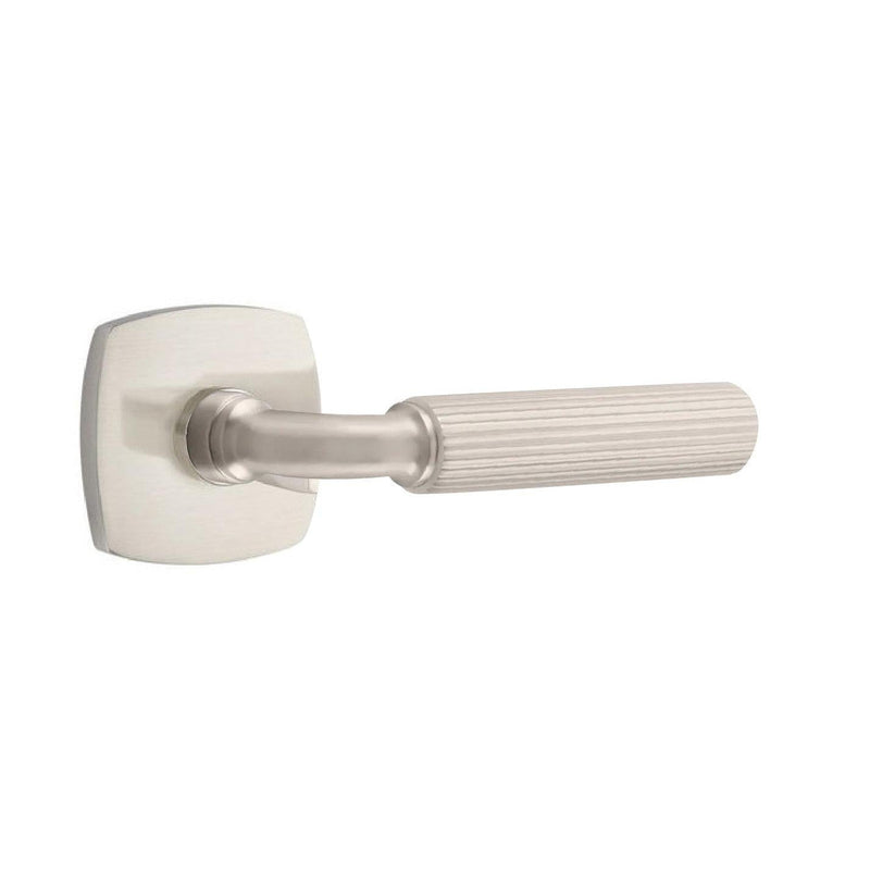 Emtek Select R-Bar Straight Knurled Lever with Urban Modern Rosette in Satin Nickel finish