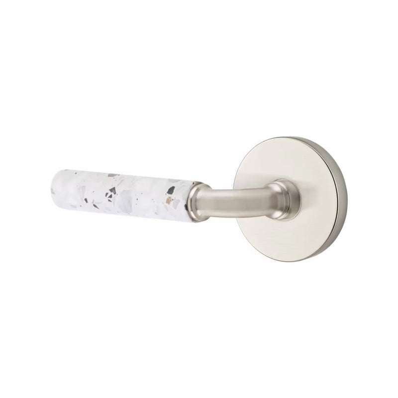 Emtek Select R-Bar Terrazzo Lever with Disk Rosette in Satin Nickel finish