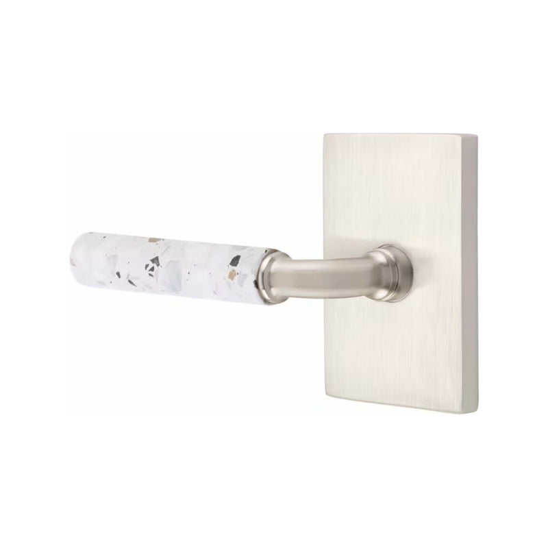 Emtek Select R-Bar Terrazzo Lever with Modern Rectangular Rosette in Satin Nickel finish