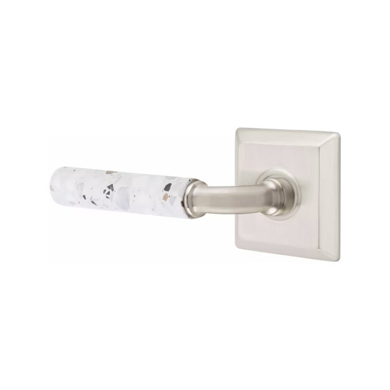 Emtek Select R-Bar Terrazzo Lever with Quincy Rosette in Satin Nickel finish