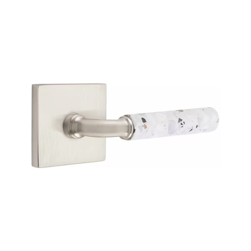 Emtek Select R-Bar Terrazzo Lever with Square Rosette in Satin Nickel finish