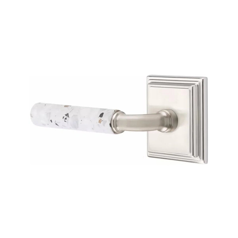 Emtek Select R-Bar Terrazzo Lever with Wilshire Rosette in Satin Nickel finish