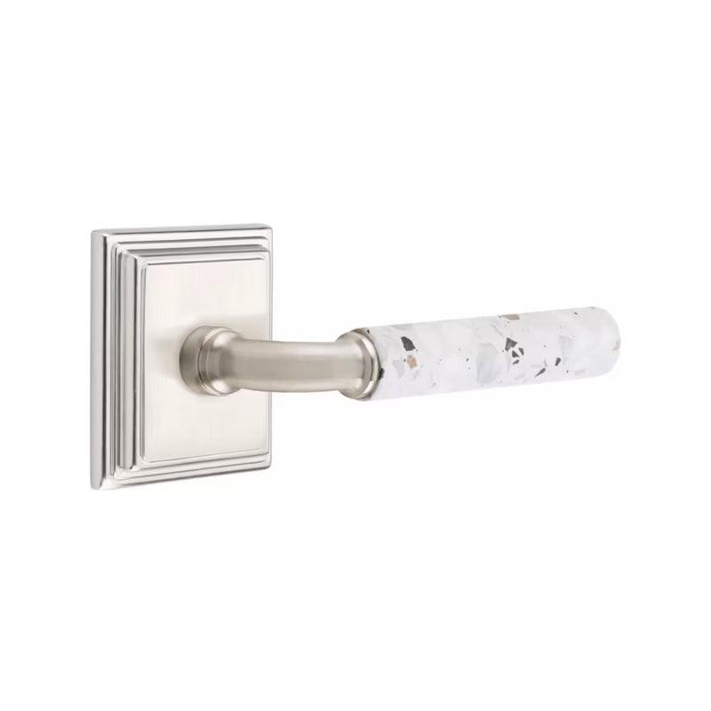 Emtek Select R-Bar Terrazzo Lever with Wilshire Rosette in Satin Nickel finish