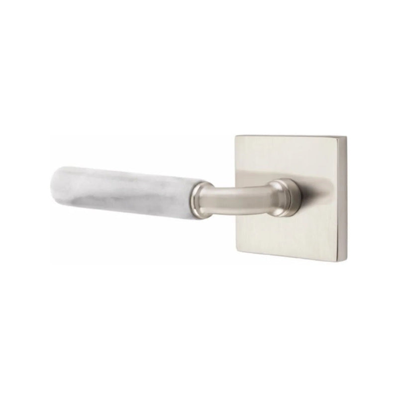 Emtek Select R-Bar White Marble Lever with Square Rosette in Satin Nickel finish