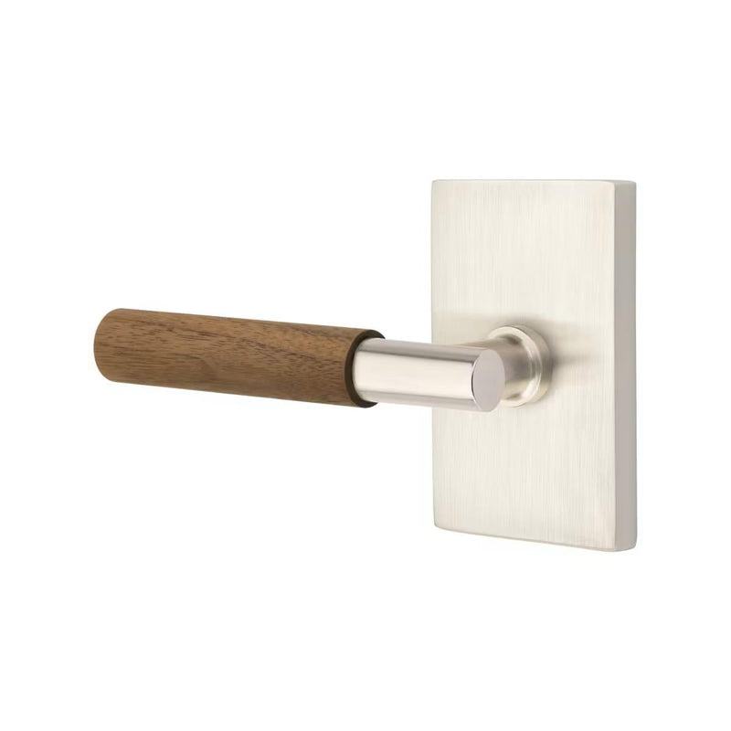 Emtek Select T-Bar Dark Walnut Lever with Modern Rectangular Rosette in Satin Nickel finish