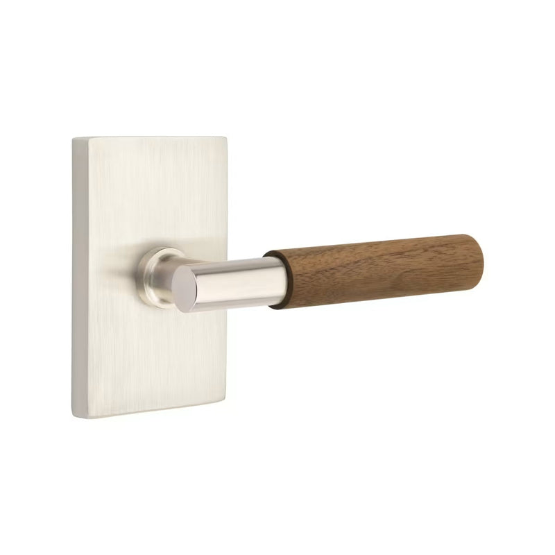 Emtek Select T-Bar Dark Walnut Lever with Modern Rectangular Rosette in Satin Nickel finish