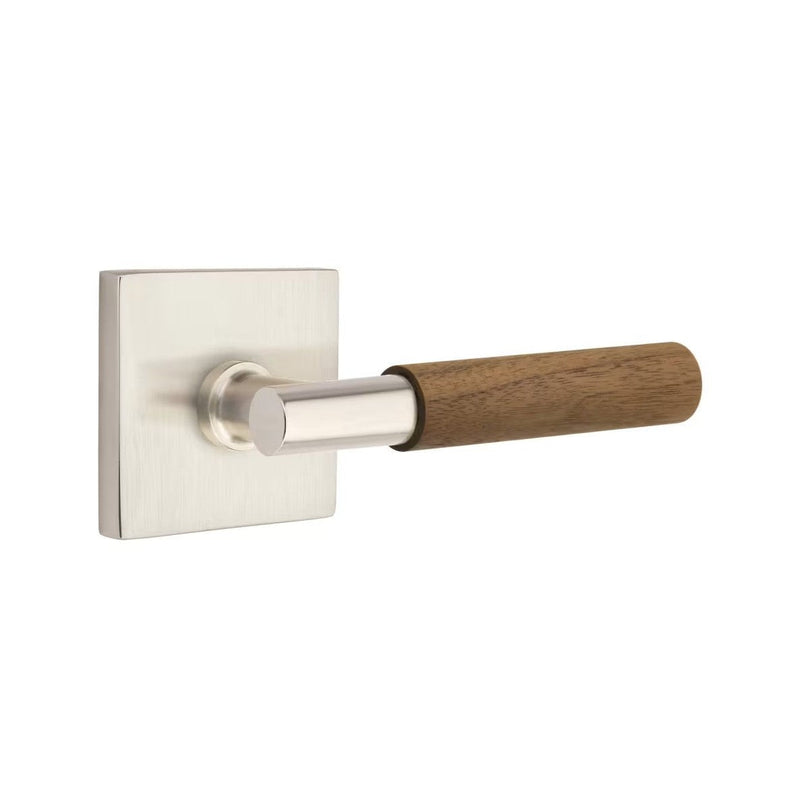 Emtek Select T-Bar Dark Walnut Lever with Square Rosette in Satin Nickel finish