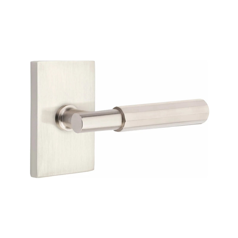 Emtek Select T-Bar Faceted Lever with Modern Rectangular Rosette in Satin Nickel finish