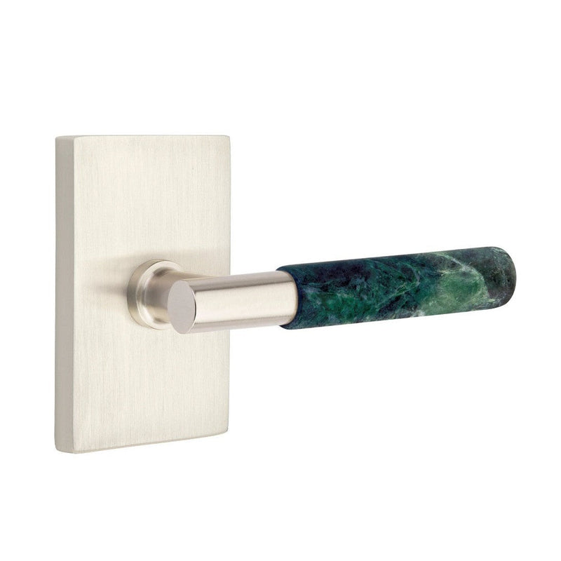 Emtek Select T-Bar Green Marble Lever with Modern Rectangular Rosette in Satin Nickel finish