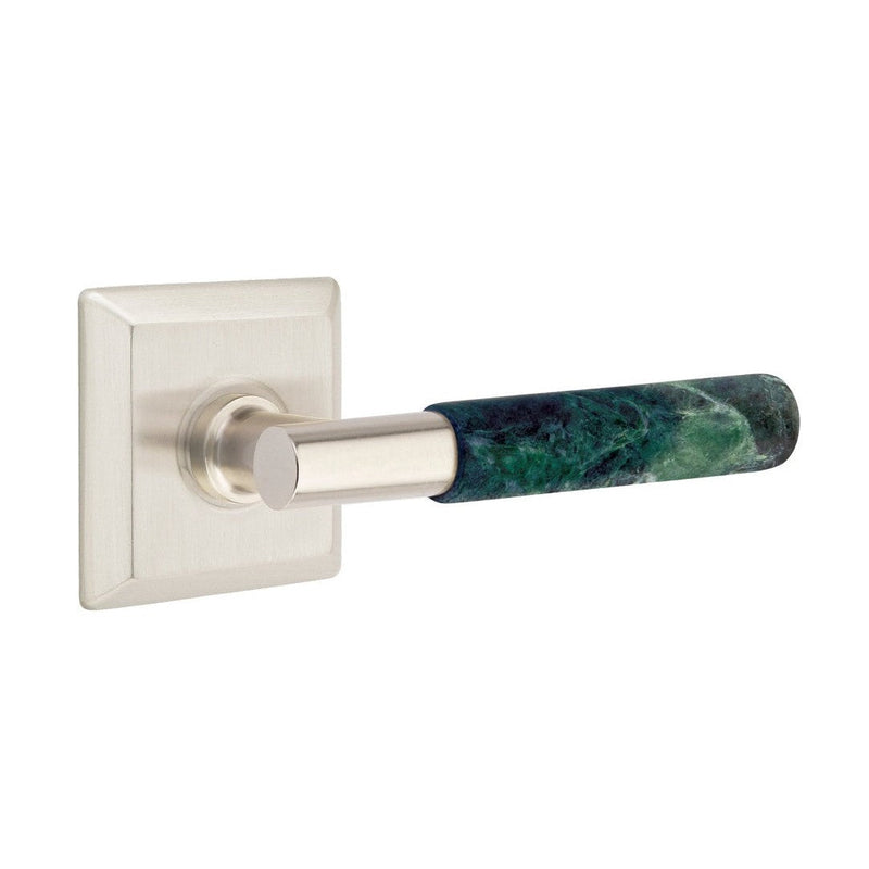 Emtek Select T-Bar Green Marble Lever with Quincy Rosette in Satin Nickel finish