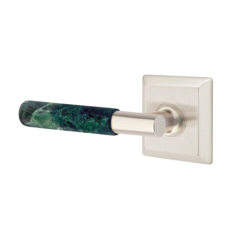 Emtek Select T-Bar Green Marble Lever with Quincy Rosette in Satin Nickel finish