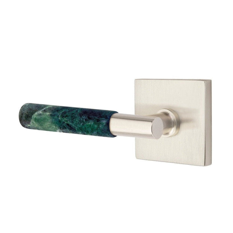 Emtek Select T-Bar Green Marble Lever with Square Rosette in Satin Nickel finish