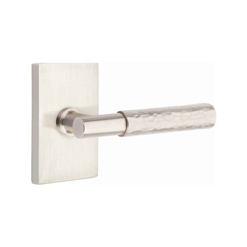 Emtek Select T-Bar Hammered Lever with Modern Rectangular Rosette in Satin Nickel finish