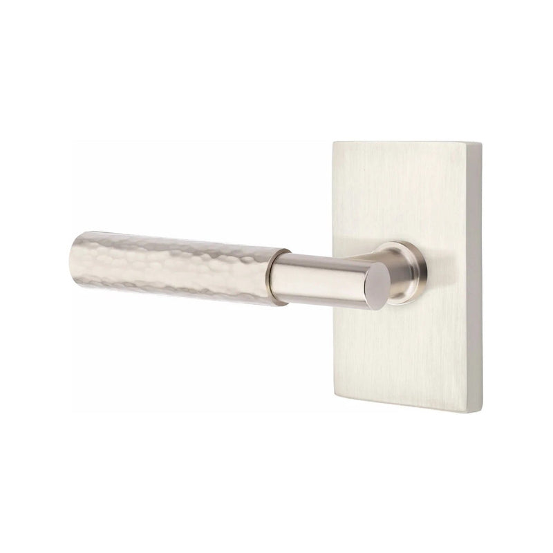 Emtek Select T-Bar Hammered Lever with Modern Rectangular Rosette in Satin Nickel finish