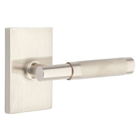 Emtek Select T-Bar Knurled Lever with Modern Rectangular Rosette in Satin Nickel finish