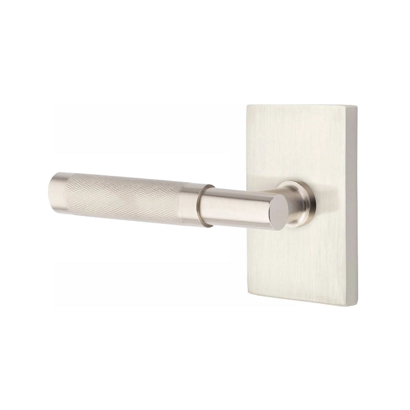 Emtek Select T-Bar Knurled Lever with Modern Rectangular Rosette in Satin Nickel finish