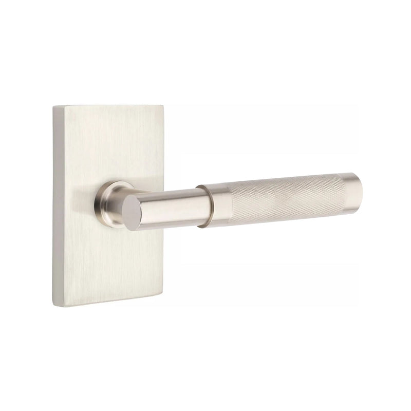 Emtek Select T-Bar Knurled Lever with Modern Rectangular Rosette in Satin Nickel finish