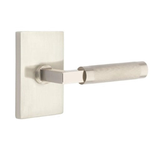 Emtek Select T-Bar Knurled Lever with Modern Rectangular Rosette in Satin Nickel finish