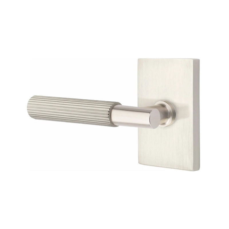 Emtek Select T-Bar Straight Knurled Lever with Modern Rectangular Rosette in Satin Nickel finish