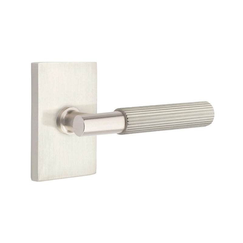 Emtek Select T-Bar Straight Knurled Lever with Modern Rectangular Rosette in Satin Nickel finish