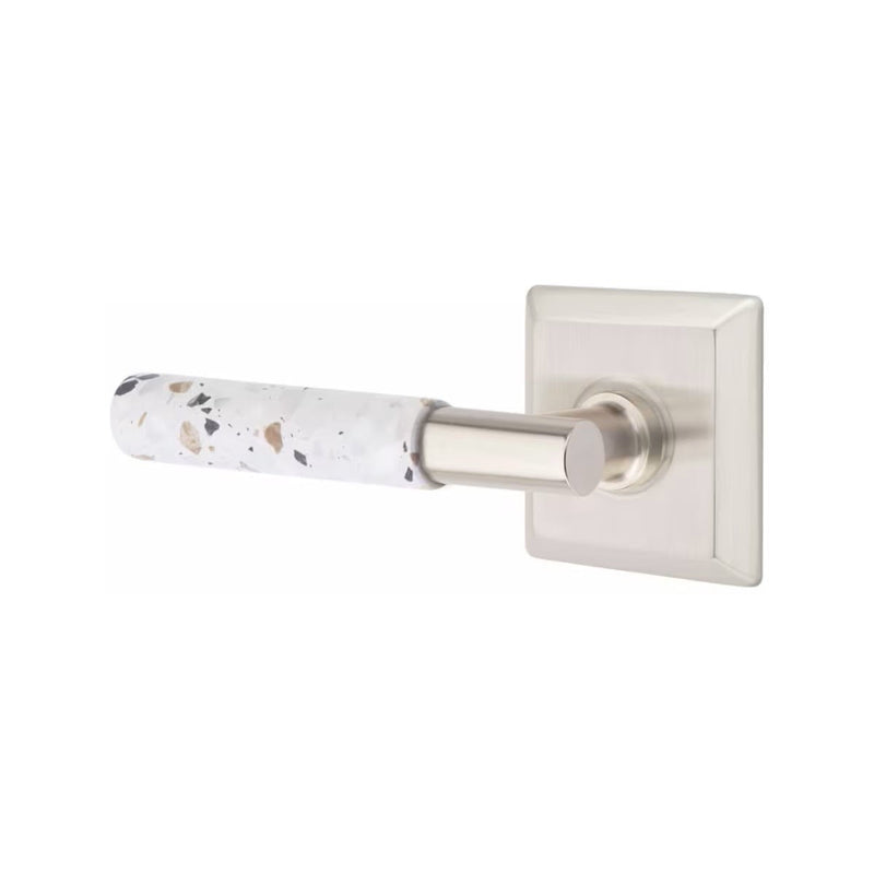 Emtek Select T-Bar Terrazzo Lever with Quincy Rosette in Satin Nickel finish